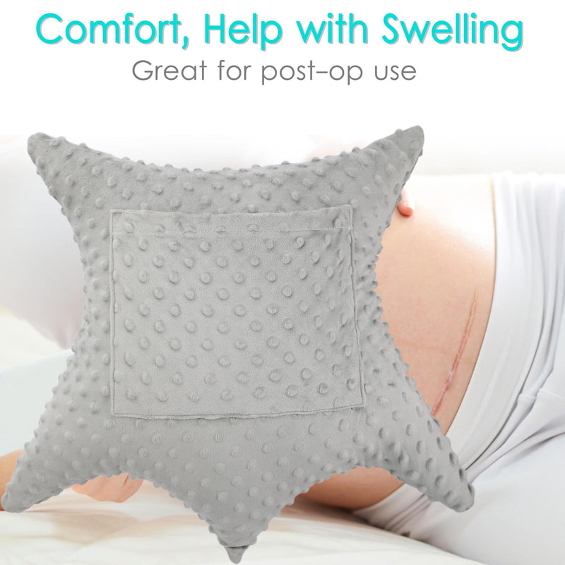 [Australia] - Star Shape Hysterectomy Recovery Pillowy for Hysterectomy Recovery Must Haves with 2 Pockets Products Gifts Tummy Tuck Abdominal Surgery Cushion, Minky Dot Light Gray Star Lounger Light Gray 