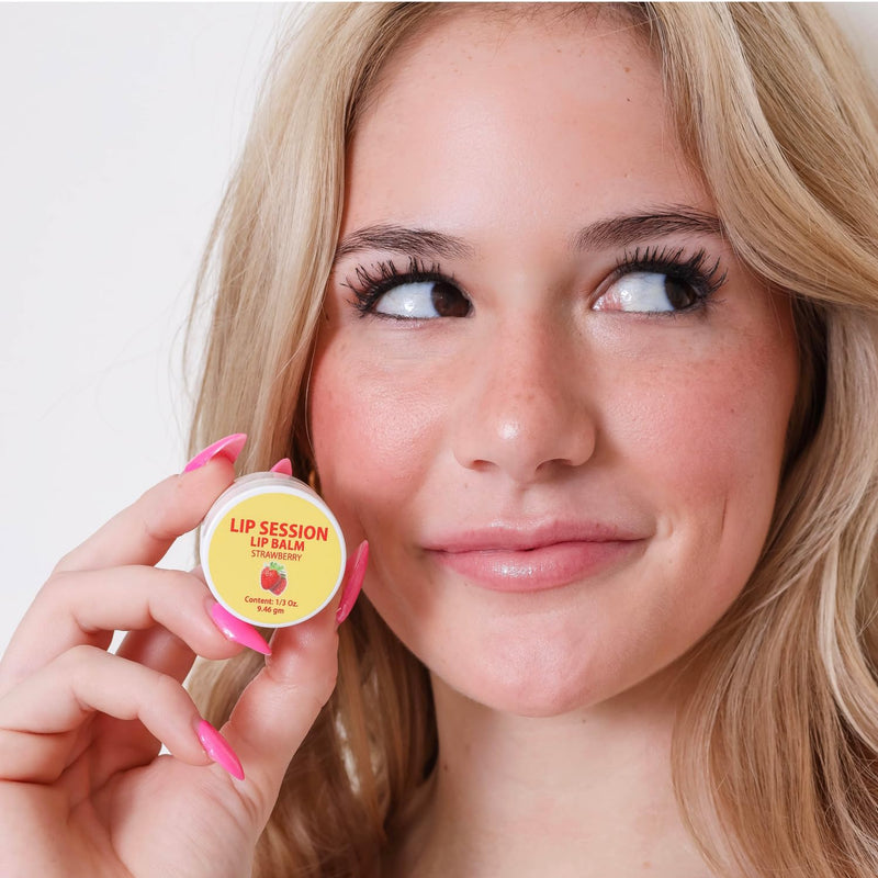 Lip Session Lip Balm Assorted Flavors 3 Pack of Jars .33 Oz. - Vanilla Original, Strawberry & Banana with Vitamin E & Cocoa Butter - Soothes Dry, Cracked, or Chapped Lips 1