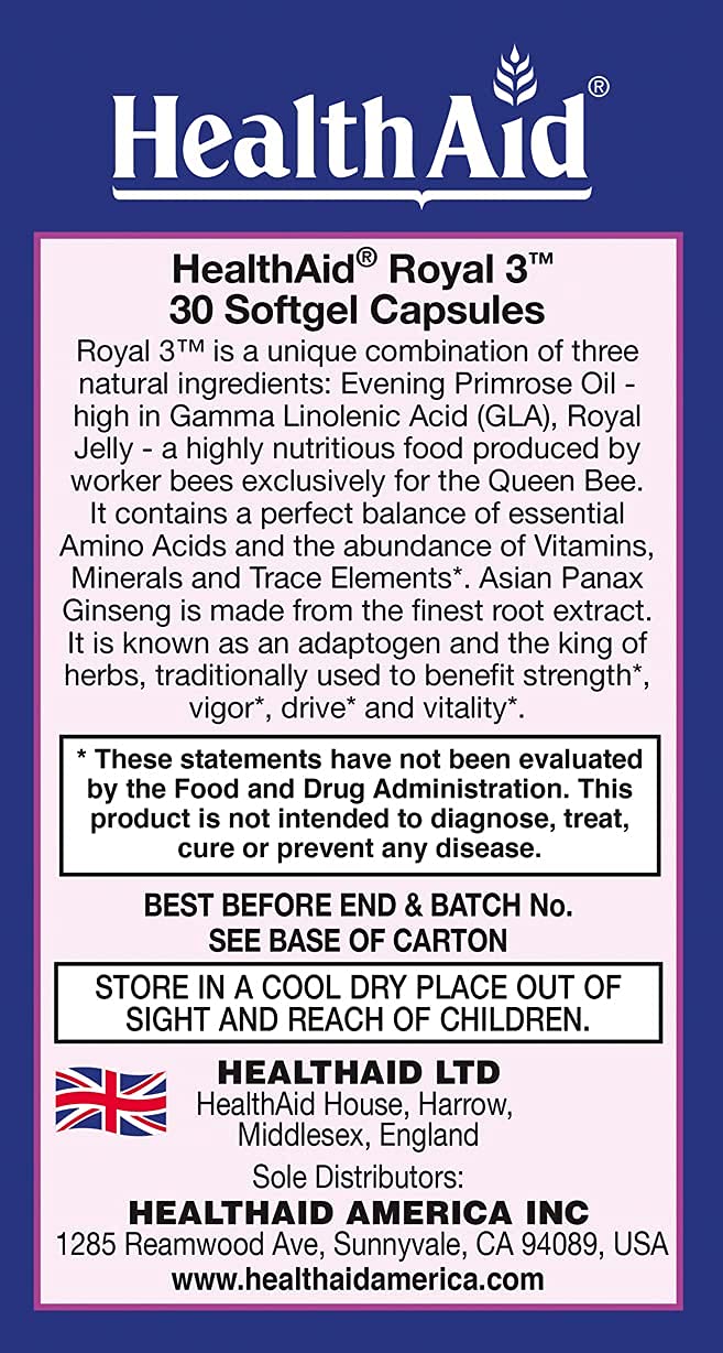 [Australia] - Royal 3, with Evening Primrose Oil, Royal Jelly, Ginseng, Once Daily, 30 Capsules 