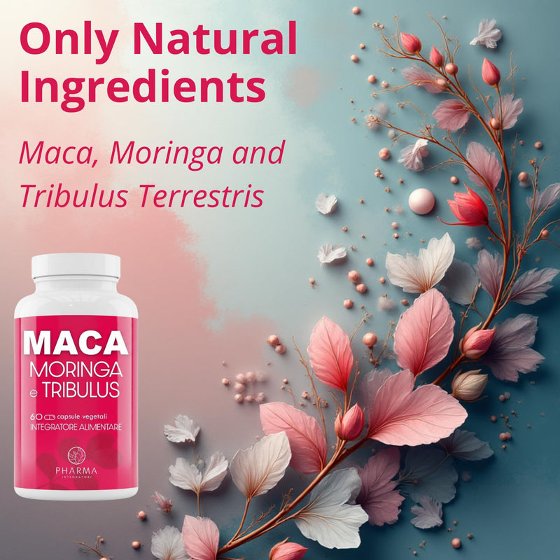 Maca with Moringa and Tribulus Terrestris Capsules - Black, Red and Yellow Maca Root – Pure Maca Powder, Peruvian Maca, Organic Maca Powder - for Women and Men, Maca Supplement with Black Maca Root
