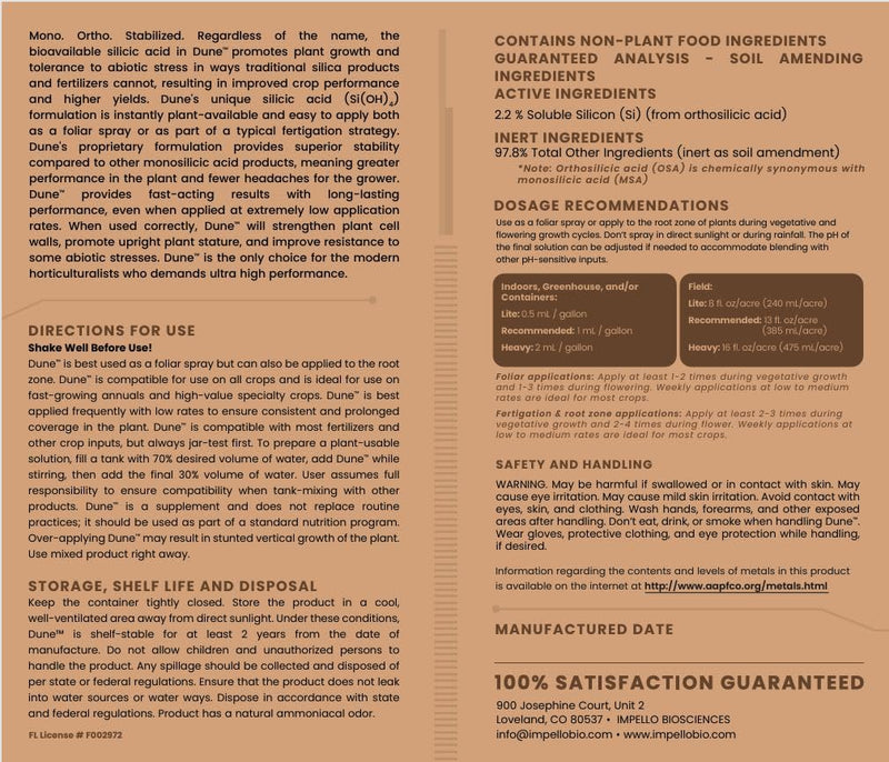 [Australia] - Dune - Bioavailable Silica for Plants ‚Äì Strengthens Cell Walls, Boosts Growth & Stress Resistance ‚Äì Bigger Yields ‚Äì Hydroponic & Soil Compatible - Medicinal, Fruit, Vegetable & Ornamental Growers 