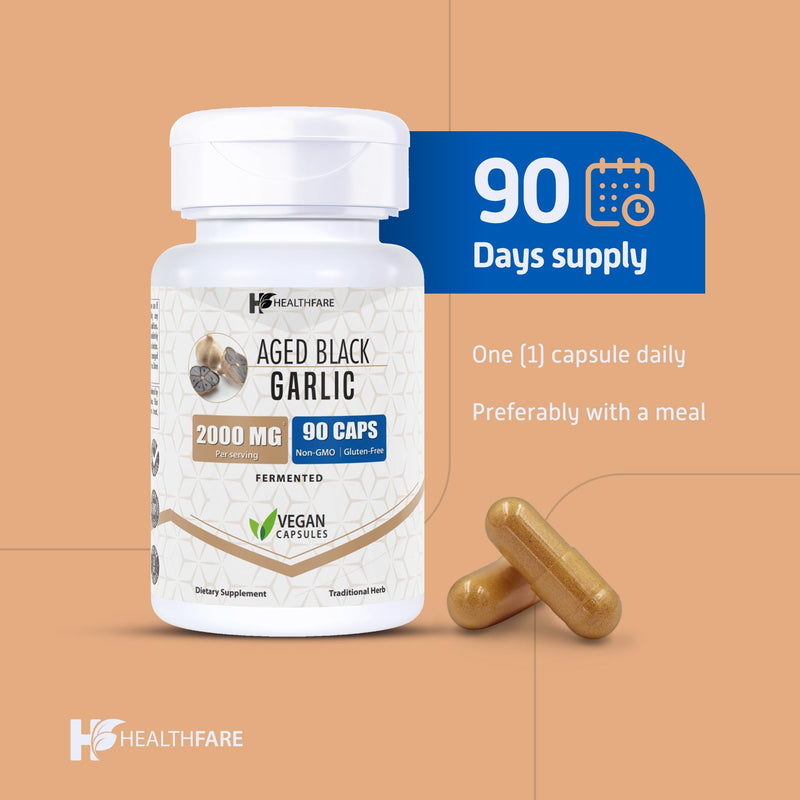 [Australia] - Fermented Black Garlic Extract Dietary Supplement 2000mg | 90 Caps | Maximum Strength | Non-GMO | Gluten Free 90 Count (Pack of 1) 