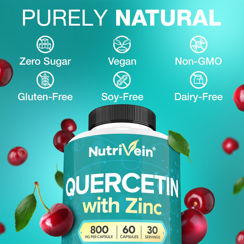 Nutrivein Quercetin with Zinc - 120 Capsules, Enhanced-Absorption Formula | Enhanced-absorption quercetin paired with zinc for men and women. Antioxidant support for natural defenses and wellness. Zinc Quercetin