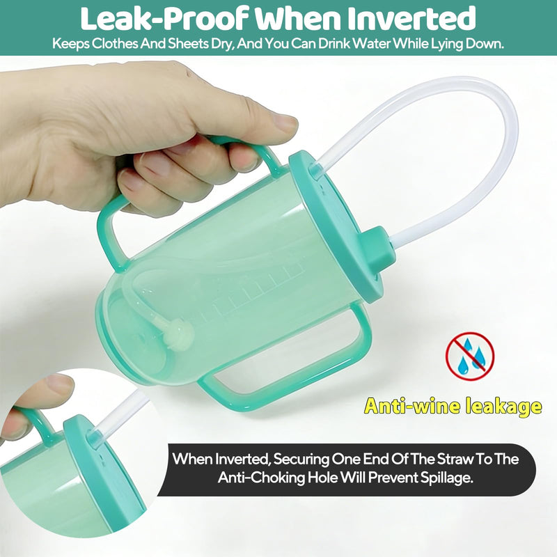 Beakers for Elderly,350ml Adult Sippy Cups for The Elderly Non Spill with Straw,Brush and Lid,Double Handles Spill-Proof Sippy Cups for Bedridden Elderly,Pregnant Women and Patient,Preventing Choking