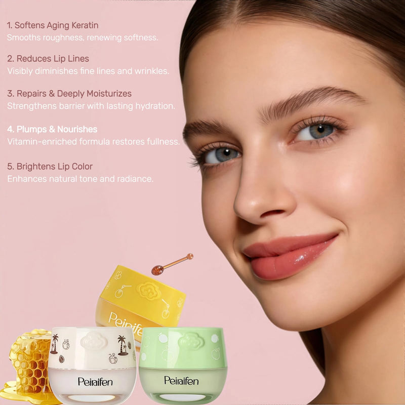4PCS Bee Lip Balm Honey & Vitamin E Pot Moisturizing Sleep Lip Mask | Overnight Lip Mask with Sticks, Reduce Lip Lines, Prevention Dry and Cracked Scrubs, Bulk Gifts for Women Honey, Strawberry, Watermelon, Apple