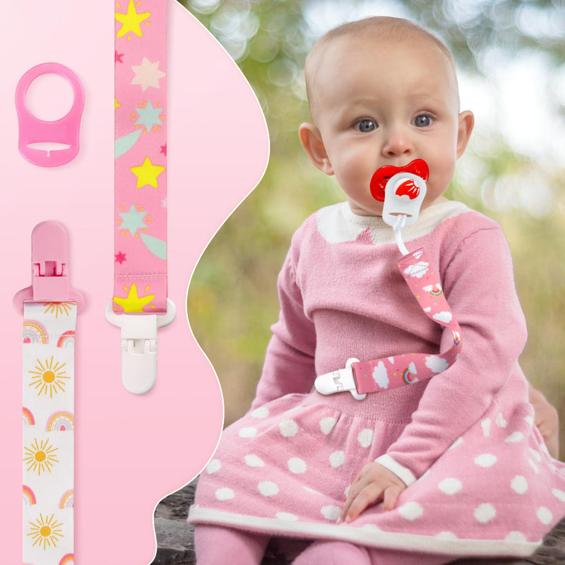[Australia] - 4 Pack Pacifier Clips for Boys Girls, Dummy Clips Baby with Adapters, Silicone Binky Clips for Baby Teething Toys Baby Shower (Pink+White) Pink+White 