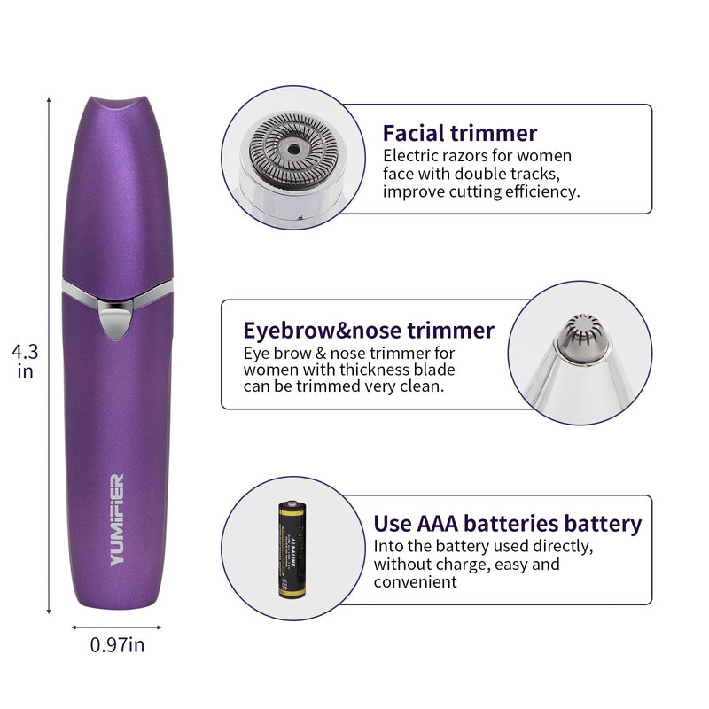 [Australia] - Eyebrow Facial Trimmer, Facial Hair Removal for Women, Smooth & Painless Face Razors Eyebrow Shaver for Women - 2 in 1 Facial Hair Remover & Eyebrow Trimmer with Built-in Battery for Face, Lip, Chin Purple 