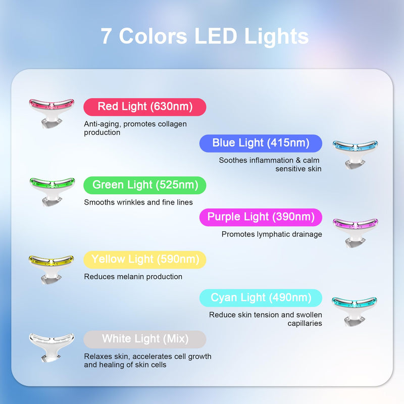 7 in 1 Multifunctional Facial Massager, Red Light Therapy for Face with 7 Modes, Face Lift Device, Portable Facial Massager for Wrinkles,Neck&Skin Care-White Black