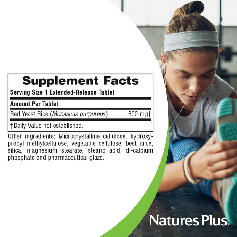 [Australia] - Natures Plus Herbal Actives Red Yeast Rice, Extended Release - 600mg, 60 Vegan Tablets - Herbal Supplement - Cholesterol Support - Vegetarian, Gluten-Free - 60 Servings 60 Count (Pack of 1) 