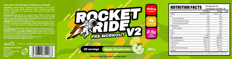 Rocket Ride Pre-Workout V2 360g – Extreme Energy & Focus – High Stim Caffeine – Smooth Mix & Incredible Flavours | 30 Servings (Lime Launchpad) Lime Launchpad