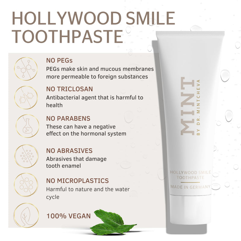 [Australia] - Mint Hollywood Smile Toothpaste (85 ml) - Innovative 2-Phase Formula with Whitening Booster - Fluoride-Free - MPT1 Ultra Polish Technology with Perlite - Pap Technology for Gentle Whitening - Vegan 