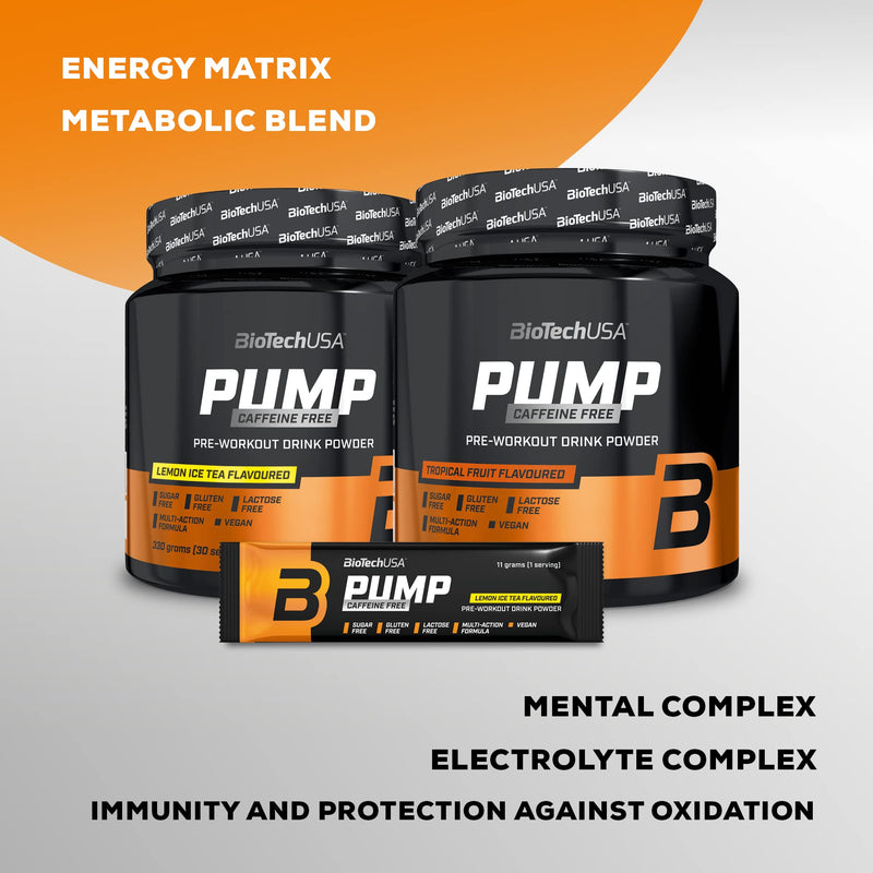 BioTechUSA Pump Caffeine Free | Energy, Focus & Immune Support | 19 Active Ingredients | Pre-Workout Drink Powder, 330 g, Tropical Fruit