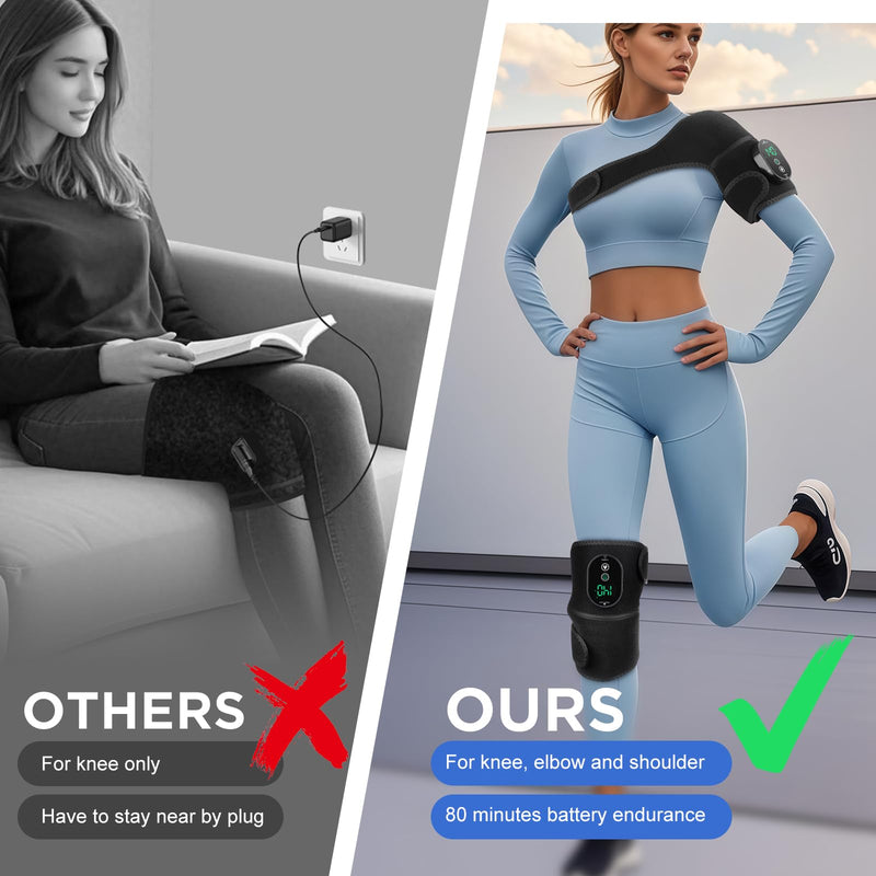 DREAMSOME Cordless Knee Heating Pad – Rechargeable Heat Wrap for Knee, Shoulder & Elbow with 6 Heat Settings & Auto Timer, Portable Battery Operated Heating Pad for Joint Pain Relief Dark Black