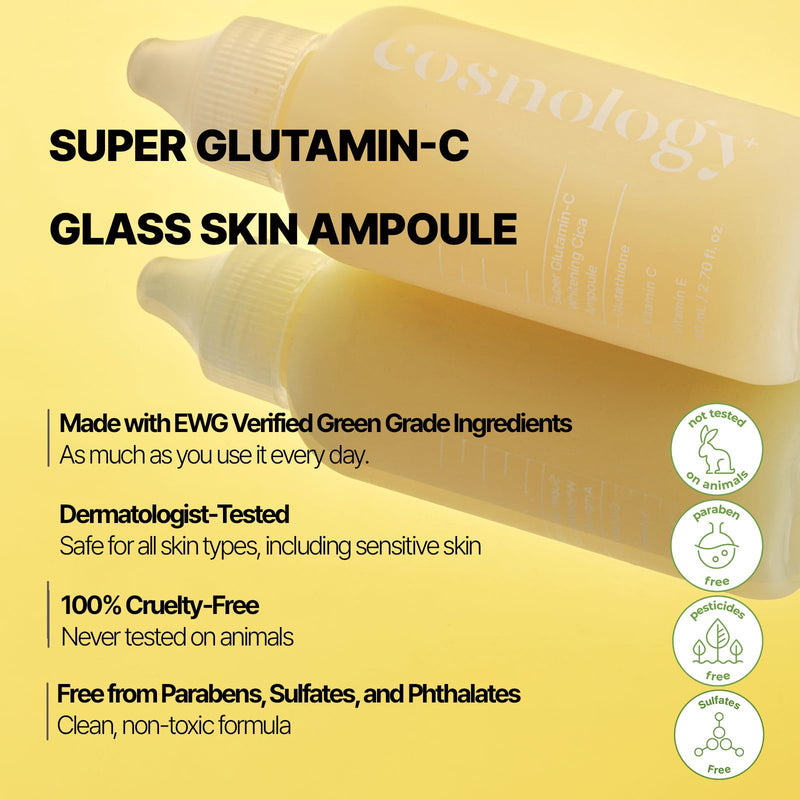COSNOLOGY K-Beauty Ampoule: Niacinamide + Vitamin C, E & Glutathione for Dark Spots & Even Skin Tone | Hydrating & Anti-Aging Skin Serum, 2.7fl.oz(80ml)