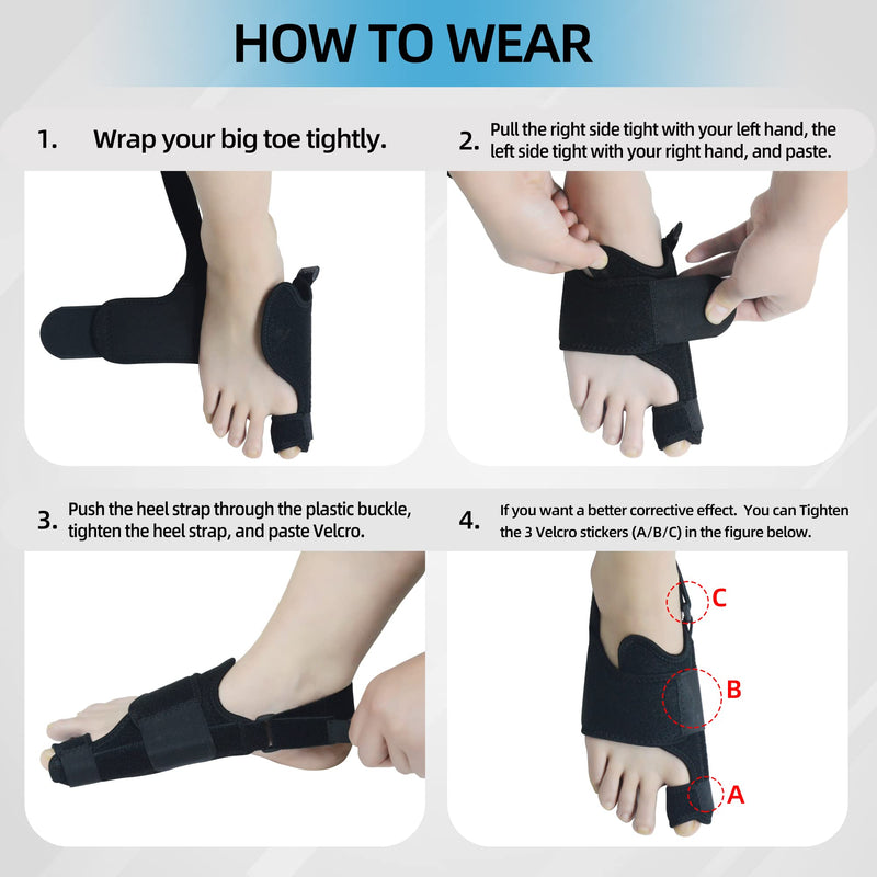 [Australia] - 1 Pair Bunion Corrector for Women & Men, Night Bunion Splint, Big Toe Straightener, Bunion Brace for Pain Relief Black One Size 