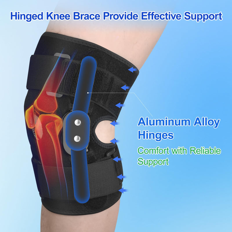 CHIYAN Hinged Knee Brace for Women Men, Open Patella Design with Dual Metal Side Stabilizers, Knee Immobilizer Support for Joint Pain Relief, Arthritis, Meniscus Tear, ACL, PCL, MCL Black Large