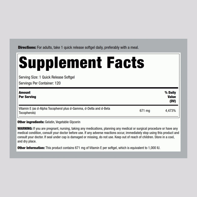 [Australia] - Piping Rock Vitamin E 1000 IU Softgel Capsules | 120 Count | with D-Alpha and Mixed Tocopherols | Gluten Free, Non-GMO Supplement 