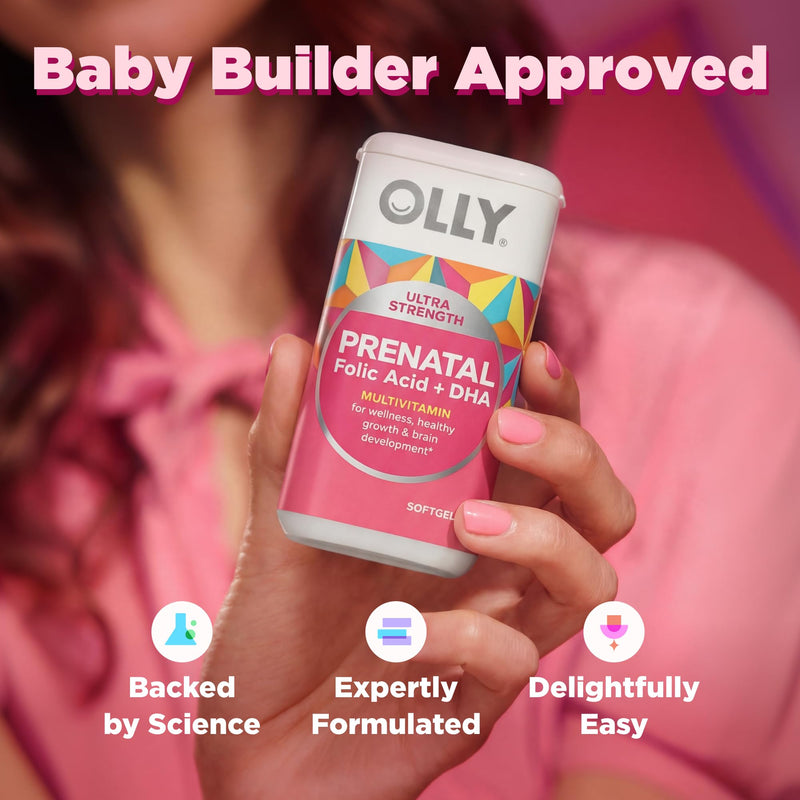 OLLY Ultra Strength Prenatal Multivitamin Softgels, Omega-3s - 60 Count 60 Count (Pack of 1)