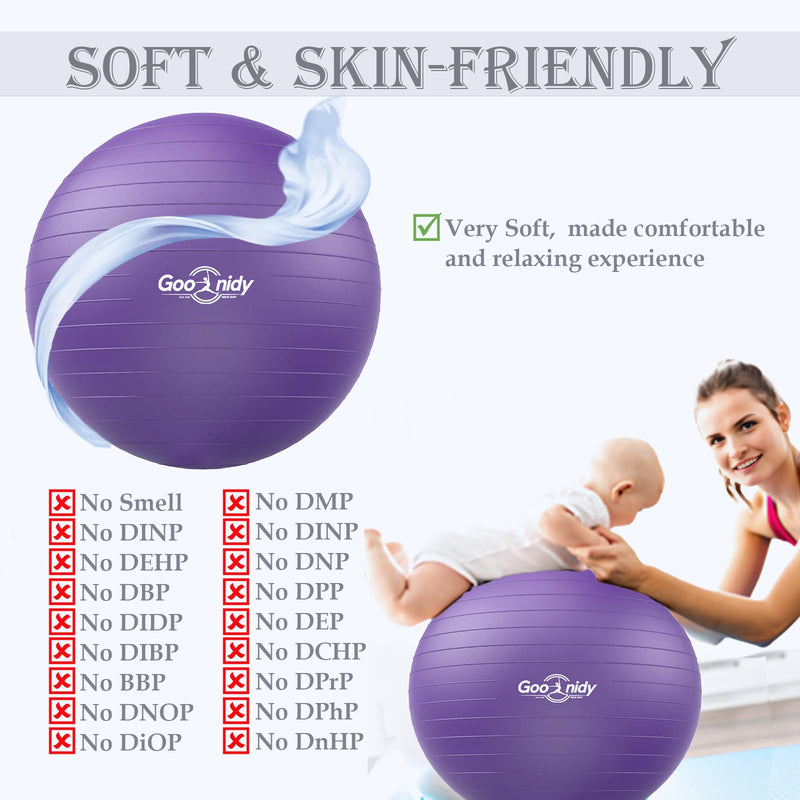 [Australia] - Soft Exercise ball, Anti-Burst Yoga Ball Chair Supports 2200lbs, Workout Equipment w/ Pump for Pregnancy Medicine Birthing Physical Therapy Stability Excersing Birth Swiss Fitness Gym Physio Labor Abs Purple S(38-45cm) 