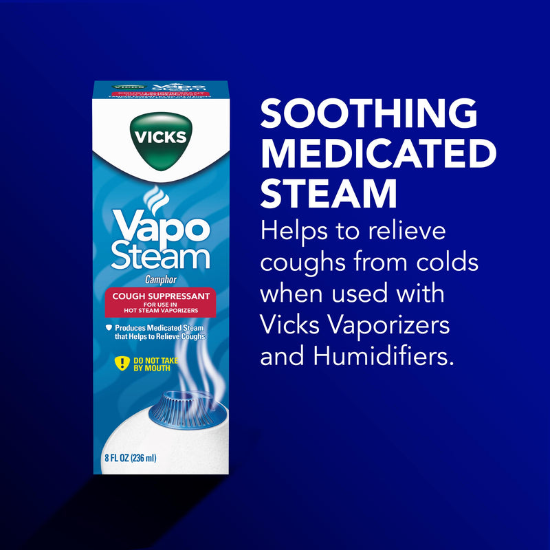 Vicks VapoSteam Medicated Liquid with Camphor, a Cough Suppressant, 8 Oz – VapoSteam Liquid Helps Relieve Coughing, for Use in Vicks Vaporizers and Humidifiers One Pack