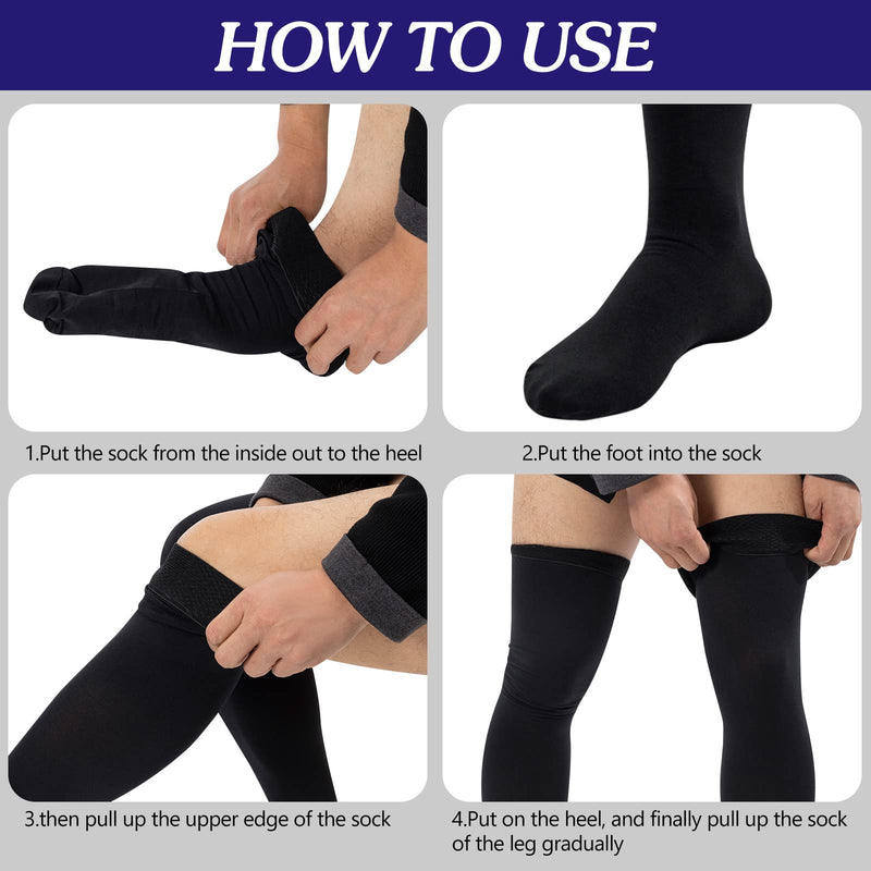 [Australia] - Compression Socks, Men's Thigh High Compression Stockings, 20-30mmHg Compression Stockings with Non-slip silicone Closed Toe-XL Black-Closed Toe 