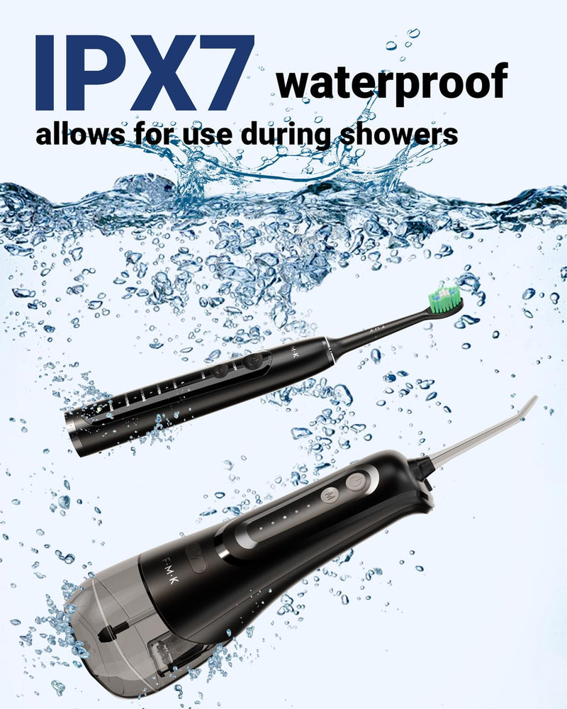 [Australia] - Water Flosser & Electric Toothbrush for Adults Oral Irrigator & Sonic Toothbrush 2-1 Oral Clean Kit (Black) Black 
