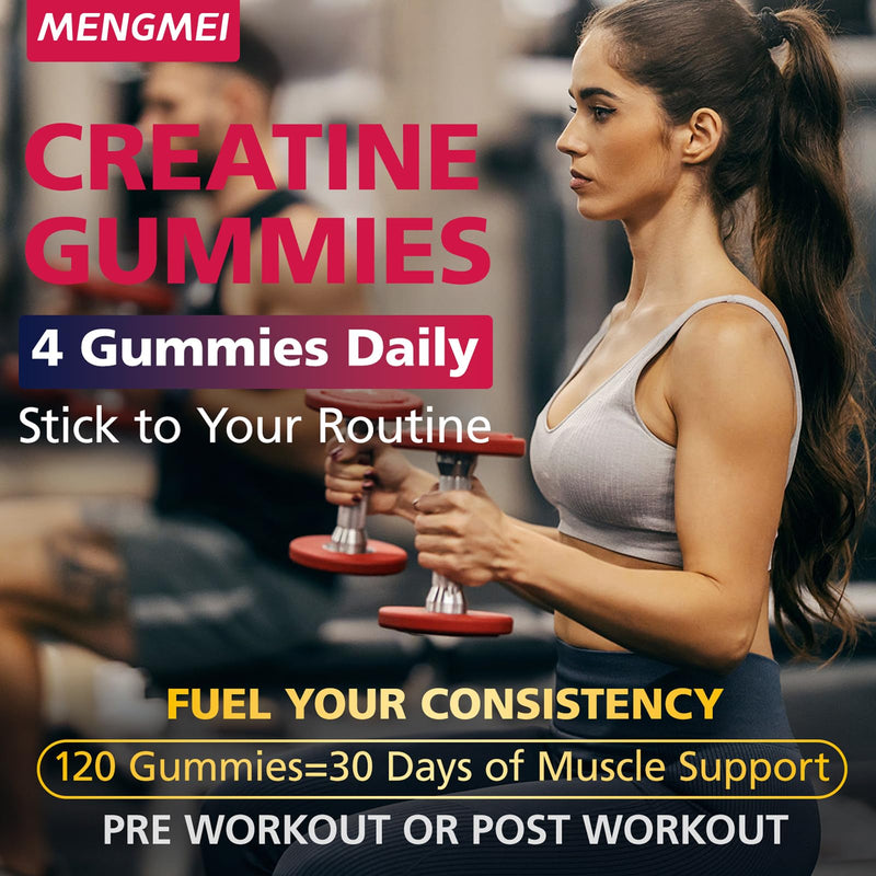 Creatine Gummies Complex, Creatine Monohydrate Gummies for Muscle Growth, Strength & Energy Support, Enhanced with Taurine & Vitamin B12, Pre-Workout Gummies for Men & Women, 120 Count 120 count (Pack of 1)