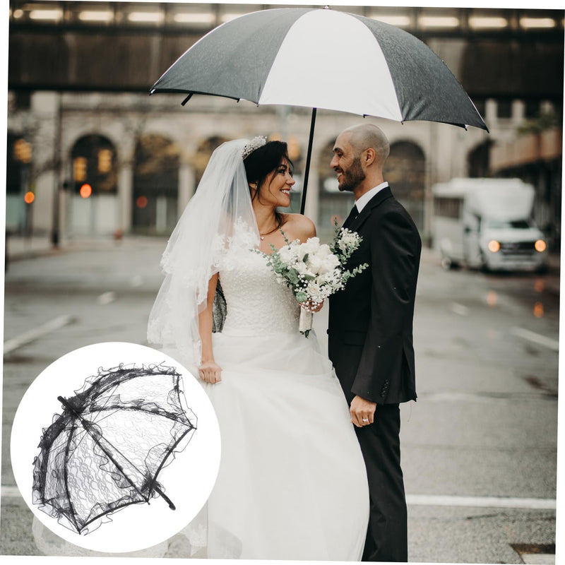 Wedding Lace Parasol Umbrella Wedding Bride Umbrella Black Photo Prop for Bridal Decoration - Size Small