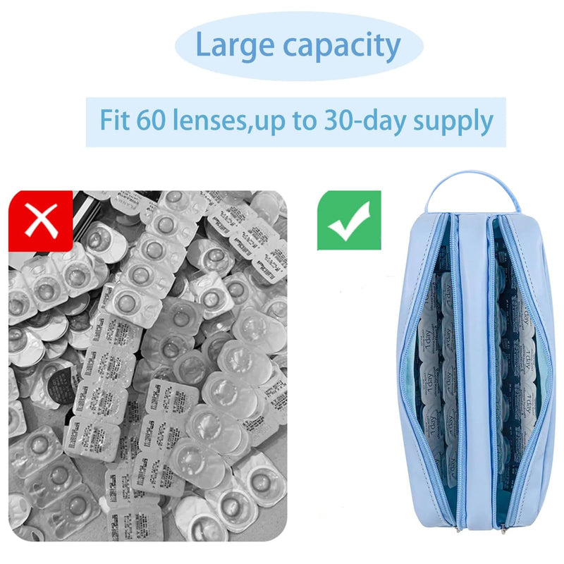 [Australia] - Daily Contact Lens Organizer case,Portable Storage Case for Disposable Daily Contact Lenses, Travel Storage Case with Clearly Labeled R & L, Storage up to 60 lenses (Blue) Blue 