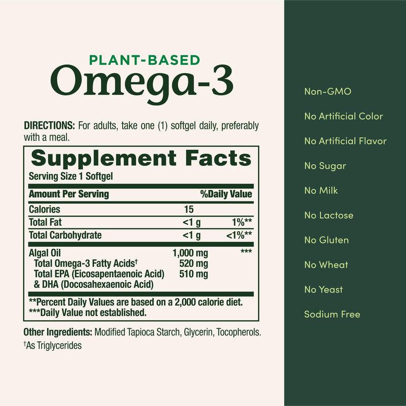[Australia] - Nature's Bounty Omega 3, Plant-Based Omega 3 Fatty Acid Supplement, 520mg, Supports Whole Body Health Including Heart, Skin, Joint, 30 Vegetarian Softgels, Fish Oil Alternative 30 Count (Pack of 1) 
