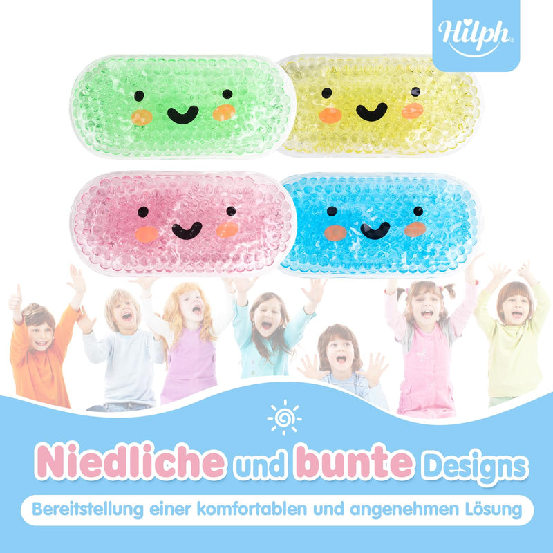 [Australia] - Hilph Mini Gel Cooling Packs Children's Cooling Pads for Children, 4 x Cold Warm Compress Non-Toxic Small Ice Packs Cooling Pads for Fever, Bumps, Bruises, Toothaches or Headaches, 2.5" x 5.3" Rectangular (Smile Pattern) 