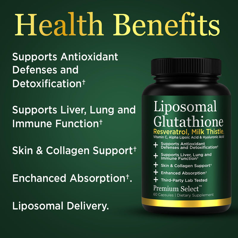 Liposomal Glutathione Capsules with Resveratrol & Milk Thistle Supplement for Men and Women - L-Glutathione - 60 Capsules, Third Party Tested, Made in USA