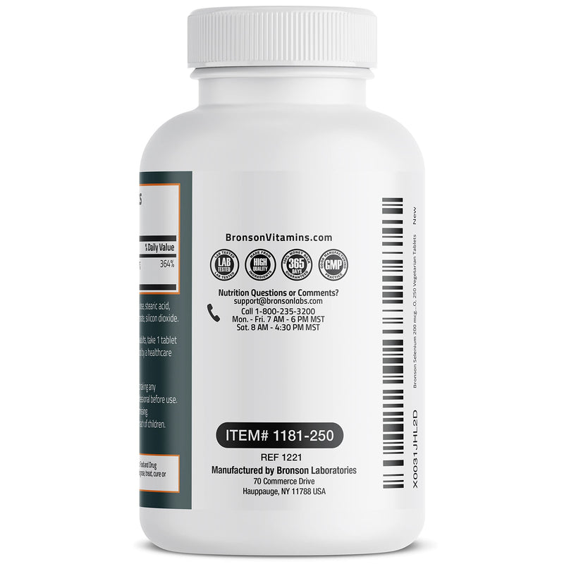 [Australia] - Bronson Selenium 200 mcg Immune & Antioxidant Support Essential Mineral, 250 Vegetarian Tablets 250 Count (Pack of 1) 
