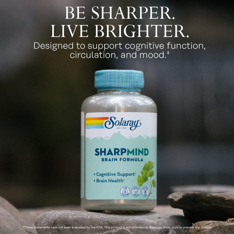 [Australia] - SOLARAY SharpMind, Cognitive Support Formula with Ginkgo Leaf, L-Dopa, Huperzine A & More for Healthy Brain, Mood & Memory Support 60 VegCaps 60 Count (Pack of 1) 