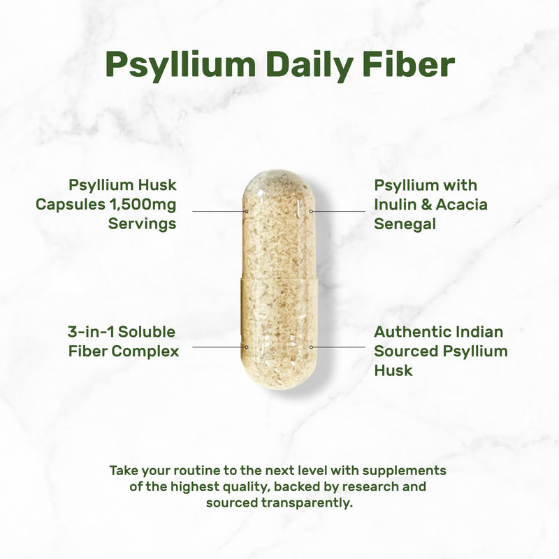 [Australia] - Psyllium Husk 1500mg Per Serving, 300 Capsules – 3 in 1 Fiber with Inulin & Acacia Complex – Natural Soluble Fiber Supplement, Supports Digestive Health – Plant Based, Non-GMO Psyllium Husk 1500mg Capsules 