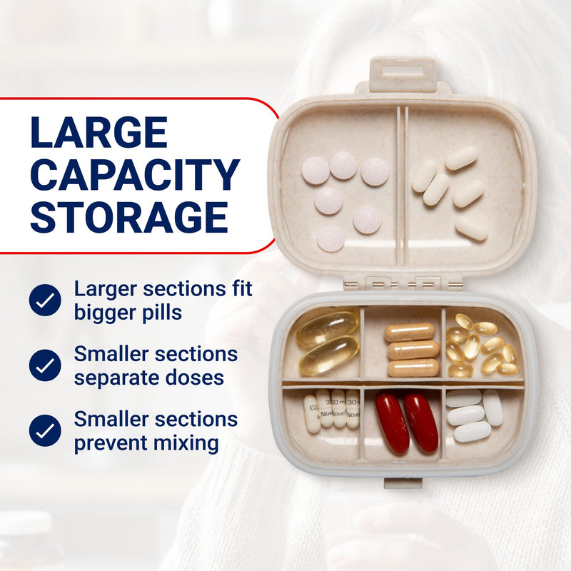 Arrigo Daily Pill Organizer for Small Medicine & Large Vitamins – Travel Friendly Portable Pill Case Box – Hard BPA-Free Plastic Compact Container for Carry-On, Pocket, Purse & Backpack (Teal) (1 Pack) Teal