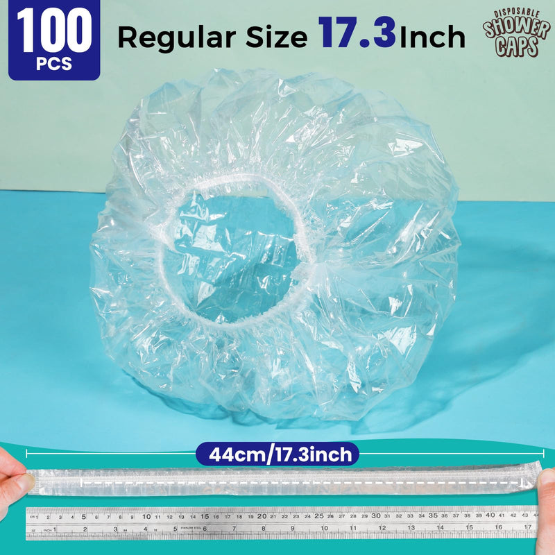 [Australia] - LEOBRO Disposable Shower Caps, 100PCS Shower Caps, Shower Cap for Women Waterproof, Disposable Clear Plastic Shower Cap for Women, Thick Plastic Caps for Hair Treatment, Regular Size 17.3 INCH 100 Count (Pack of 1) 