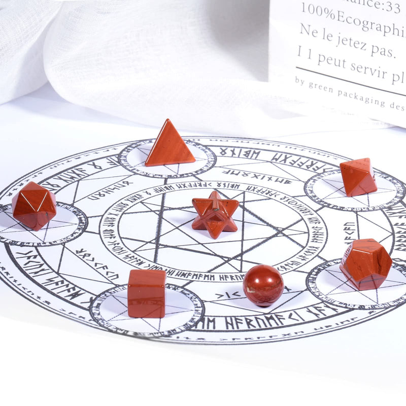 Amogeeli Crystal Platonic Solids Sacred Geometry Set, Healing Stone Gift Kit with Merbaka Star, Red Jasper