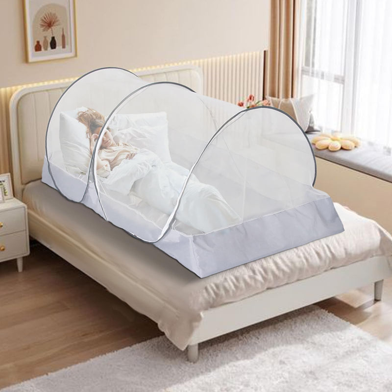 [Australia] - CMINGJ Portable Mosquito Net Foldable Pop-Up Travel Mosquito Net for Bed Free Installation-Suitable for Baby Adults Bedroom, Camping, nap, Patio (Large-Side Zipper(White net)) Large-Side zipper(White net) 