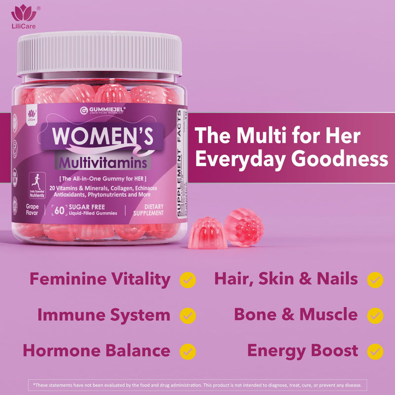 2 Pack - Womens Multivitamin Gummy, Methylated Multivitamin for Women, Biotin, Methylfolate, Iron, Collagen, Vitamins A C D, B Complex, Antioxidants for Women's Daily Support, Beauty, Immune, No Sugar 60 Count (Pack of 2)