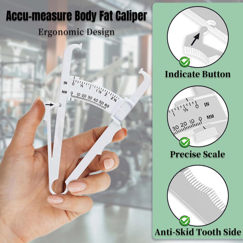 [Australia] - Body Fat Caliper and Measuring Tape for Body,Body Fat Caliper Set with Body Fat Percentage Measure Chart for Accurately Measuring Body Fat (White) 
