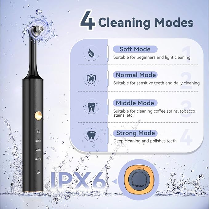 Teeth Polisher and Plaque Remover,Tooth Polishing Kit with 5 Replacement Heads & Cleaning Modes,USB Rechargeable,Ipx6 Waterproof,Teeth Polisher Electric Professional for Adults &Kids Blue