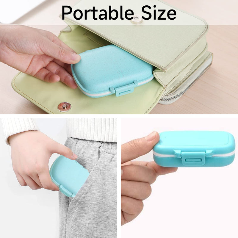4 Pack Travel Pill Organizer,8 Compartments Weekly Pill Box Moisture Proof Small Pill Case for Pocket Purse Daily Portable Medicine Vitamin Holder Container（Blue+Green+Khaki+Pink） B