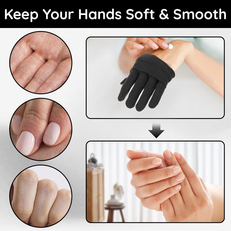 [Australia] - Segbeauty 16 Counts Elastic Cotton Work Gloves Black with Touchscreen Fingers, 8 Pairs Sleep Moisturizing Lotion Gloves Overnight for Women with Elastic Band, Spa Cotton Working Glove for Hand Care Medium 16.0 