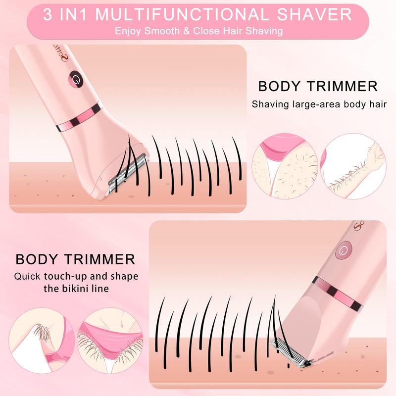 [Australia] - Electric Lady Shaver for Women - Painless Razor, Bikini Trimmer, Facial Hair Removal, Body Trimmer for Face, Legs, Underarm, Pubic - Wet and Dry Flawless 3 in 1 Pink 