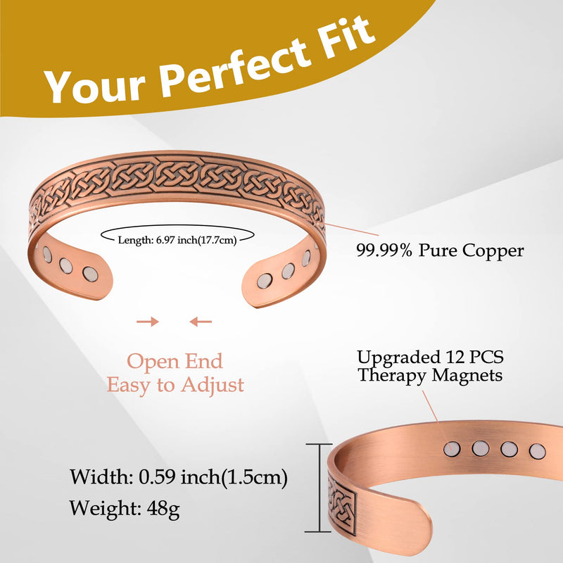 [Australia] - Feraco Copper Bracelets for Men, 12X Strength Wide Pure Copper Magnetic Bracelet for Men with Neodymium Magnets, Adjustable Cuff Bangle with Giftable Box Chain 