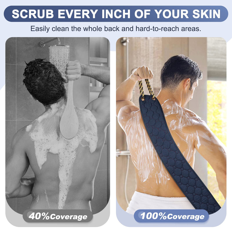 [Australia] - Exfoliating Back Scrubber with Handles, 38.5 Inch Double-Sided Back Exfoliator Body Scrub Towel, Exfoliating Washcloth Bath Tool for Use in Shower, Back Washer to Deep Clean Your Skin for Men & Women Black (38.5*4.1 Inch) 