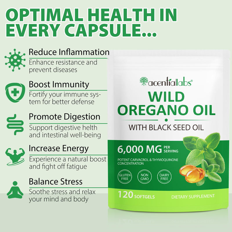 [Australia] - Oil of Oregano Softgels 6000mg, 2 in 1 Formulated with Black Seed Oil 200mg, Immune Support, Oregano Oil Capsules Organic, Natural Defense Supplement, Non-GMO, Easy to Swallow, 240 Softgels 120 Count (Pack of 2) 