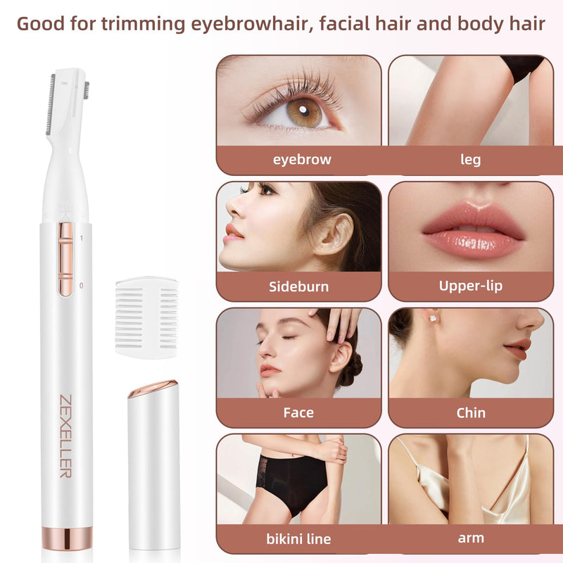 [Australia] - Upgraded Eyebrow Trimmer, Precision Facial Hair Trimmer with Comb, Battery Operated Painless Electric Eyebrow Razor Facial Hair Remover Face Chin Neck, Upper-Lip, Peach-Fuzz 