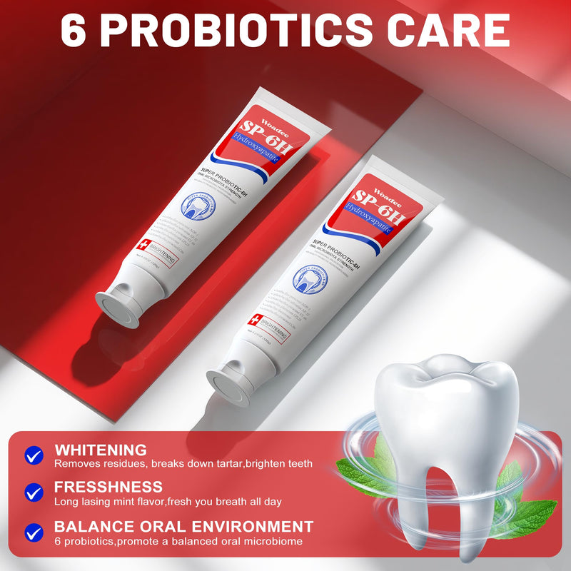 [Australia] - Woadee SP-6 Hydroxyapatite Toothpaste, SP-6 Probiotic Whitening Toothpaste,6 Probiotics+Hydroxyapatite Formula for Teeth Whitening, Strengthening and Enamel Protection，Mint Flavor, Fresh Breath(4) 4 